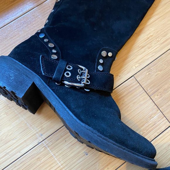 SAM EDELMAN STUDDED BLACK SUEDE LEATHER TALL BOOTS - Picture 3 of 7